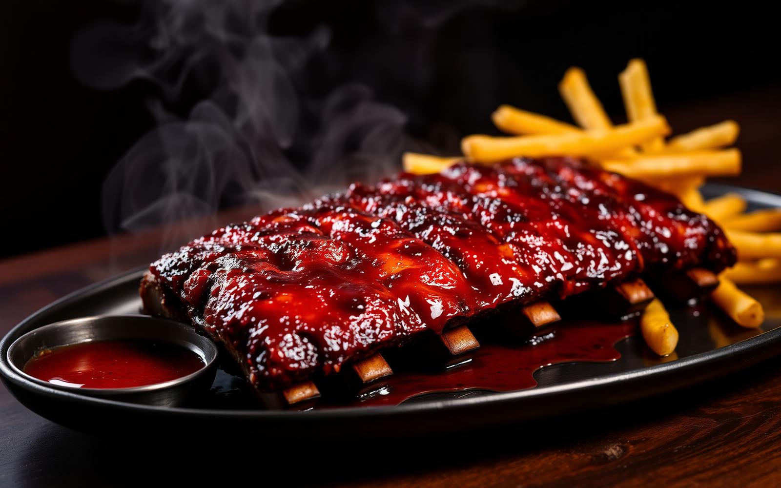 Gegrilde ribs met huisgemaakte saus en friet